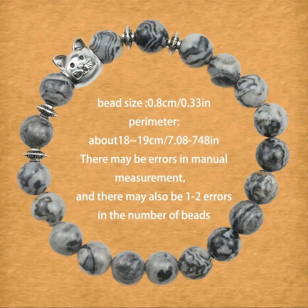 ⚡️ NIP Grey Beads Crazy Cat Lady Stretch Bracelet - Picture 2 of 3